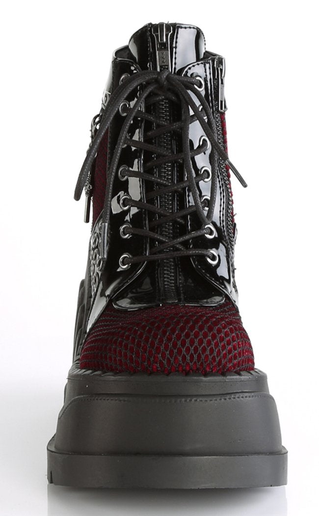 STOMP-18 Burgundy Velvet Boots-Demonia-Tragic Beautiful