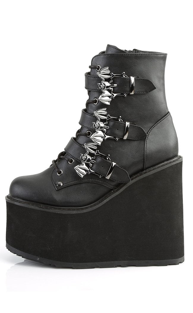 SWING-103 Black Vegan Leather Boots-Demonia-Tragic Beautiful