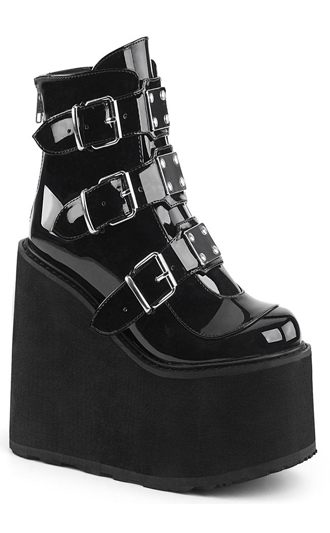 SWING-105 Black Patent Boots-Demonia-Tragic Beautiful