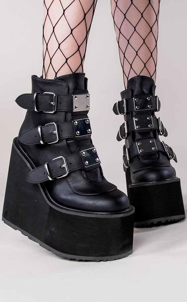 SWING-105 Black Matte Boots-Demonia-Tragic Beautiful