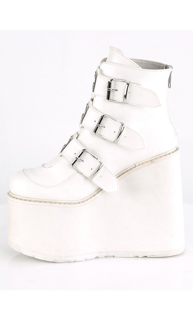 SWING-105 White Vegan Leather Boots-Demonia-Tragic Beautiful