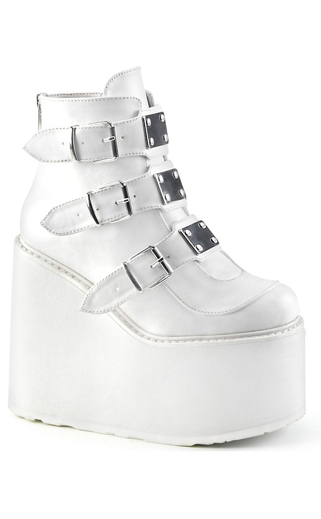 SWING-105 White Vegan Leather Boots-Demonia-Tragic Beautiful