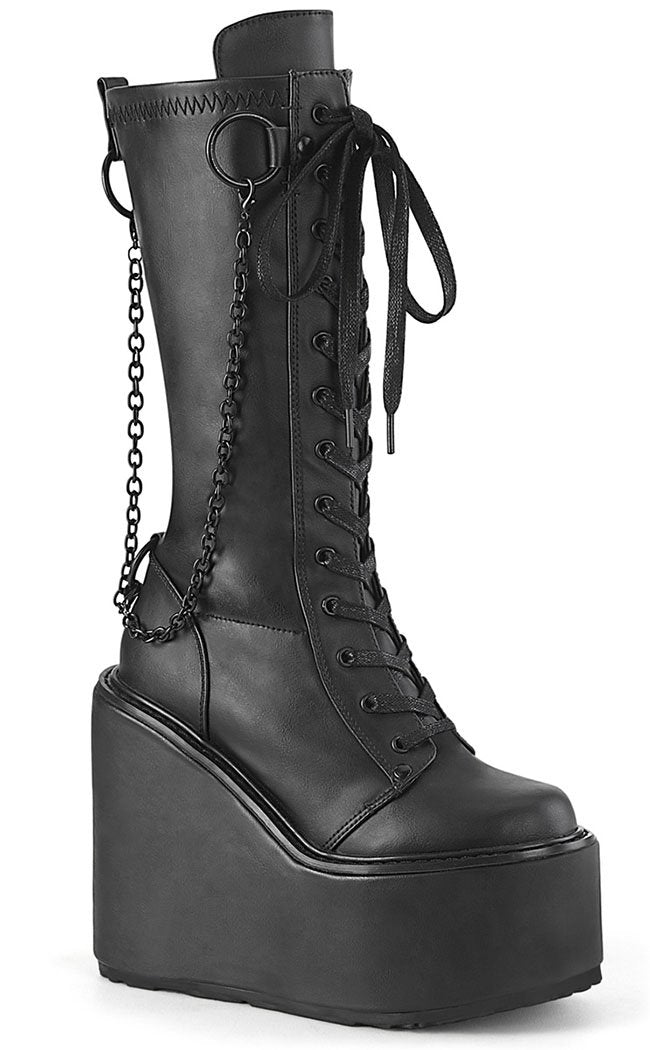 SWING-150 Black Matte Platform Knee High Boots-Demonia-Tragic Beautiful