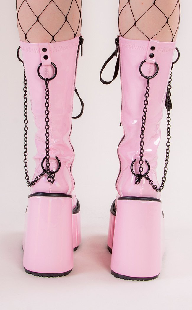 SWING-150 Pink Hologram Platform Wedge Boots-Demonia-Tragic Beautiful