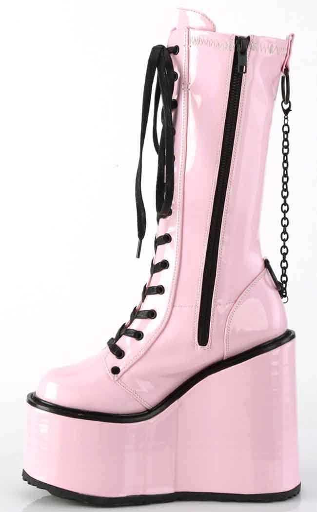 SWING-150 Pink Hologram Platform Wedge Boots-Demonia-Tragic Beautiful