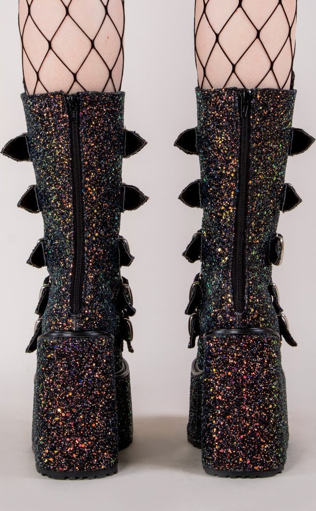 SWING-230G Black Multi Glitter Boots-Demonia-Tragic Beautiful