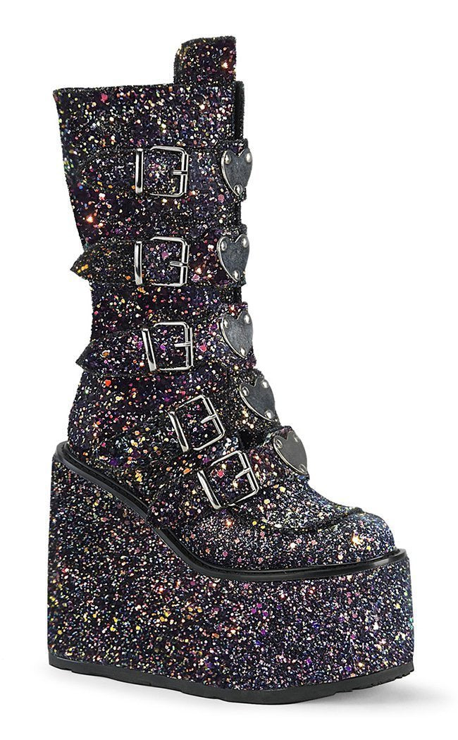 SWING-230G Black Multi Glitter Boots-Demonia-Tragic Beautiful