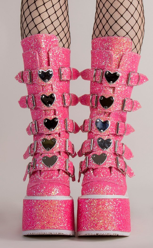 SWING-230G Pink Multi Glitter Boots-Demonia-Tragic Beautiful