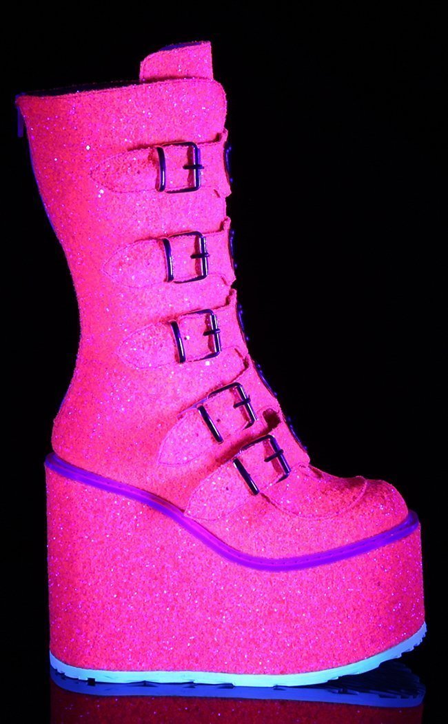 SWING-230G Pink Multi Glitter Boots-Demonia-Tragic Beautiful