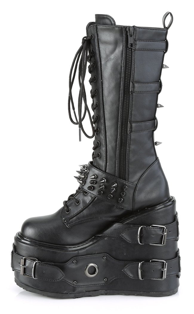 SWING-327 Black Vegan Leather Boots-Demonia-Tragic Beautiful