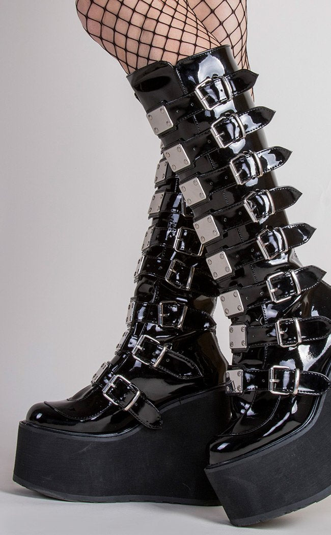 SWING-815 Black Patent Trinity Boots (Au stock)-Demonia-Tragic Beautiful