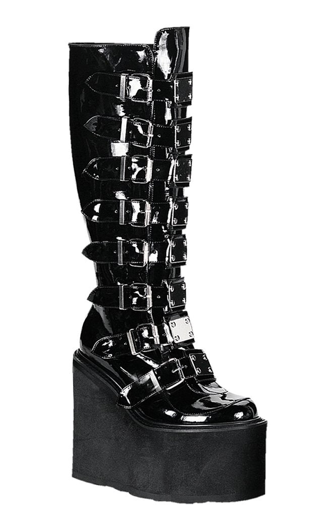 SWING-815 Black Patent Trinity Boots (Au stock)-Demonia-Tragic Beautiful