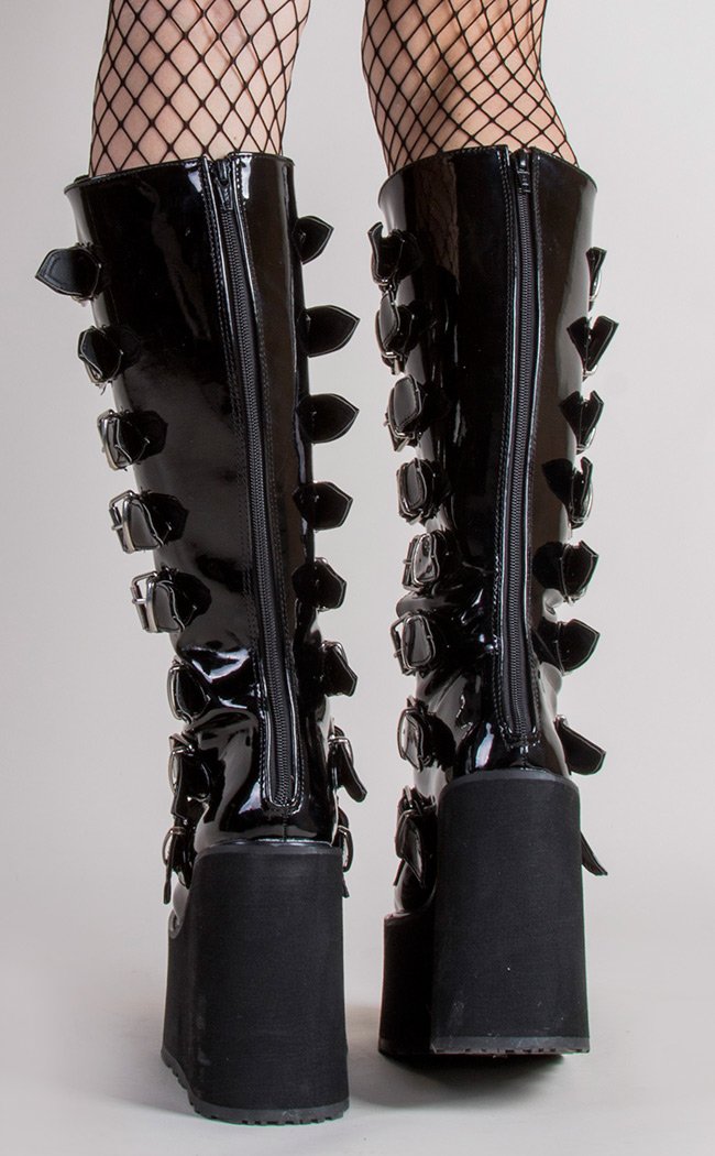 SWING-815 Black Patent Trinity Boots-Demonia-Tragic Beautiful