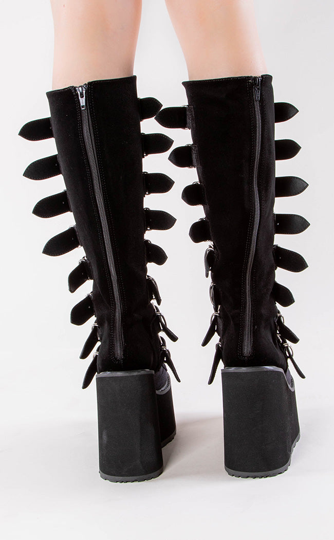 SWING-815 Black Velvet Trinity Platform Knee High Boots (Au Stock)-Demonia-Tragic Beautiful