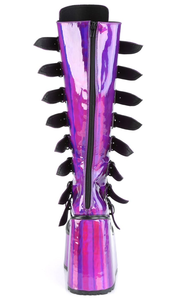 SWING-815 Purple Holo Trinity Platform Knee High Boots-Demonia-Tragic Beautiful