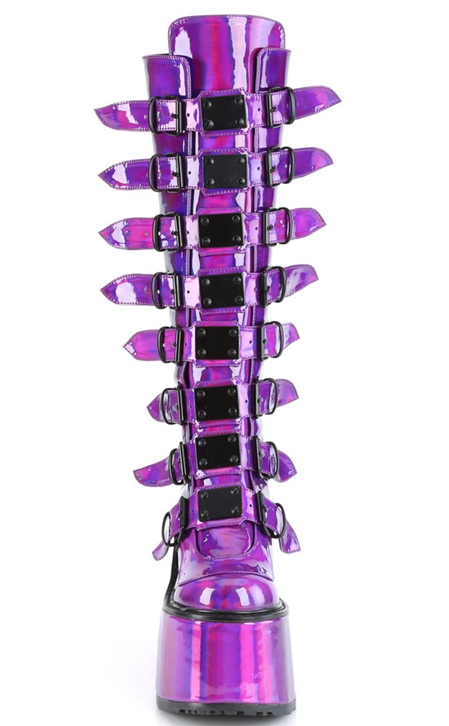 SWING-815 Purple Holo Trinity Platform Knee High Boots-Demonia-Tragic Beautiful