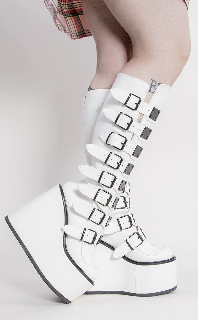 SWING-815 Matte White Trinity Boots (Au Stock)-Demonia-Tragic Beautiful