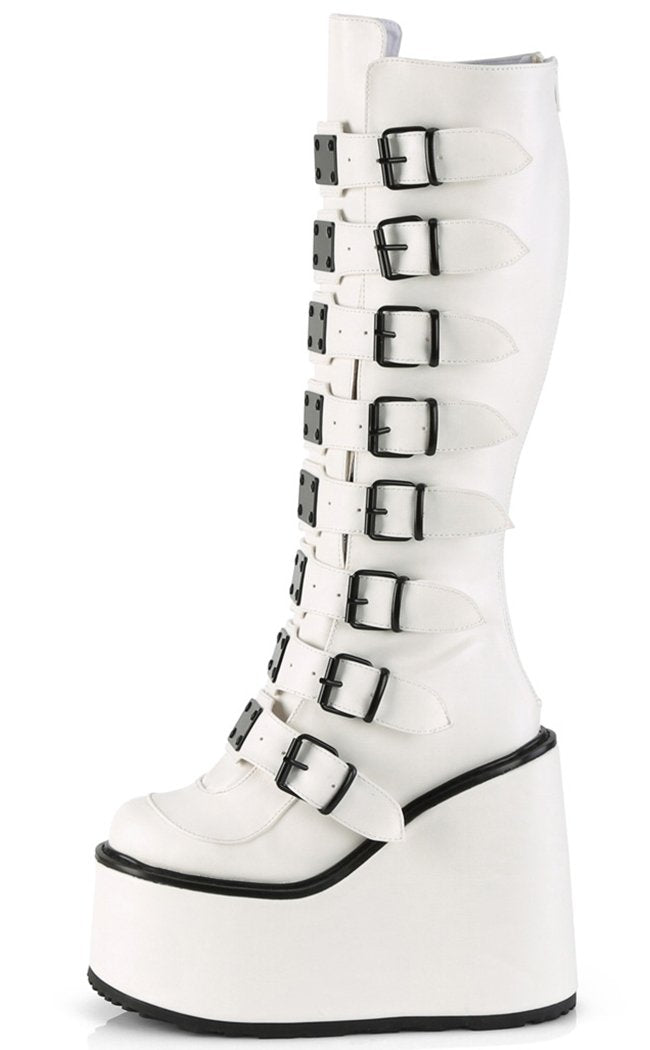 SWING-815 Matte White Trinity Boots-Demonia-Tragic Beautiful