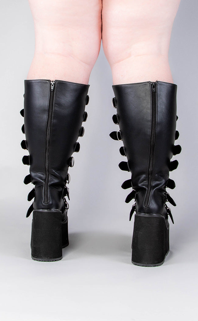 SWING-815WC Black Matte Trinity Knee High Boots | Wide Calf (Au Stock)-Demonia-Tragic Beautiful