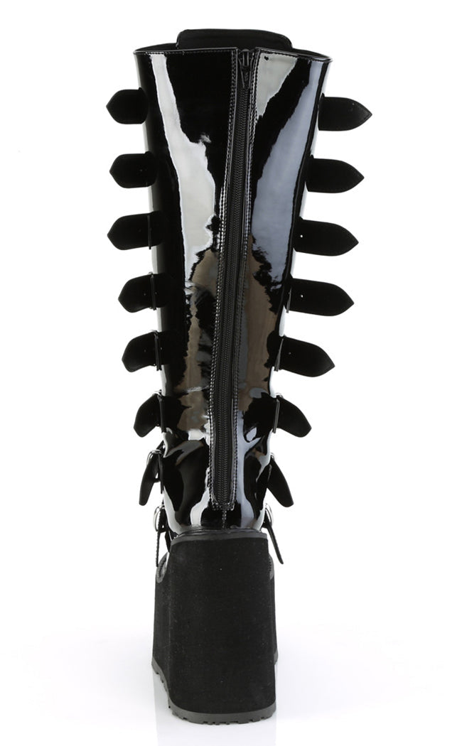 SWING-815WC Black Patent Trinity Knee High Boots | Wide Calf-Demonia-Tragic Beautiful