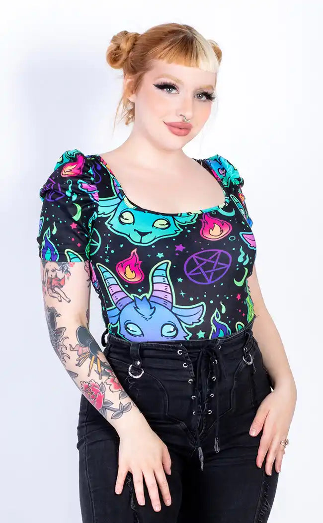 Screamin' Demon Puff Sleeve Top-Drop Dead Gorgeous-Tragic Beautiful