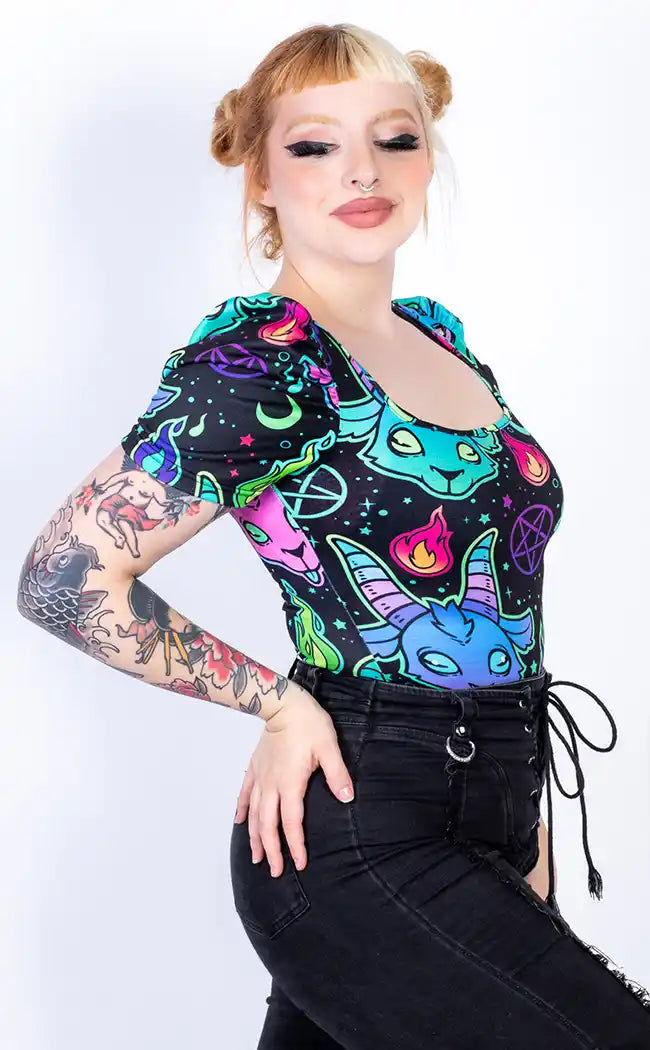 Screamin' Demon Puff Sleeve Top-Drop Dead Gorgeous-Tragic Beautiful