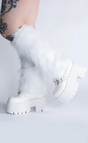 Snow Fox White Fluffy Leg Warmers-Cold Black Heart-Tragic Beautiful