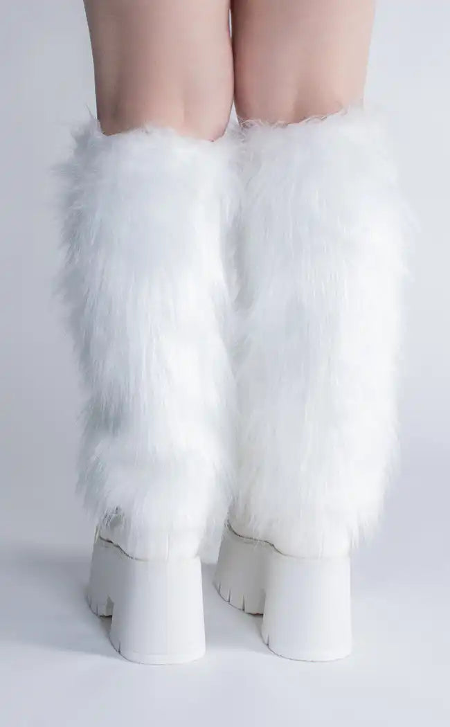 Snow Fox White Fluffy Leg Warmers-Cold Black Heart-Tragic Beautiful