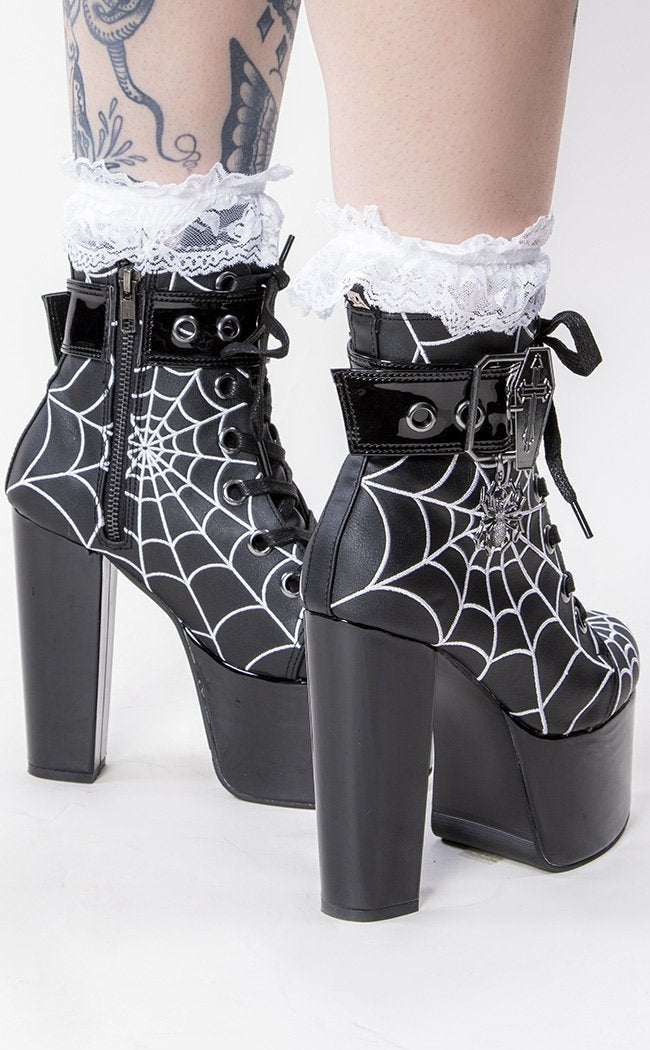 TORMENT-51 Black Spiderweb Platform Boots-Demonia-Tragic Beautiful