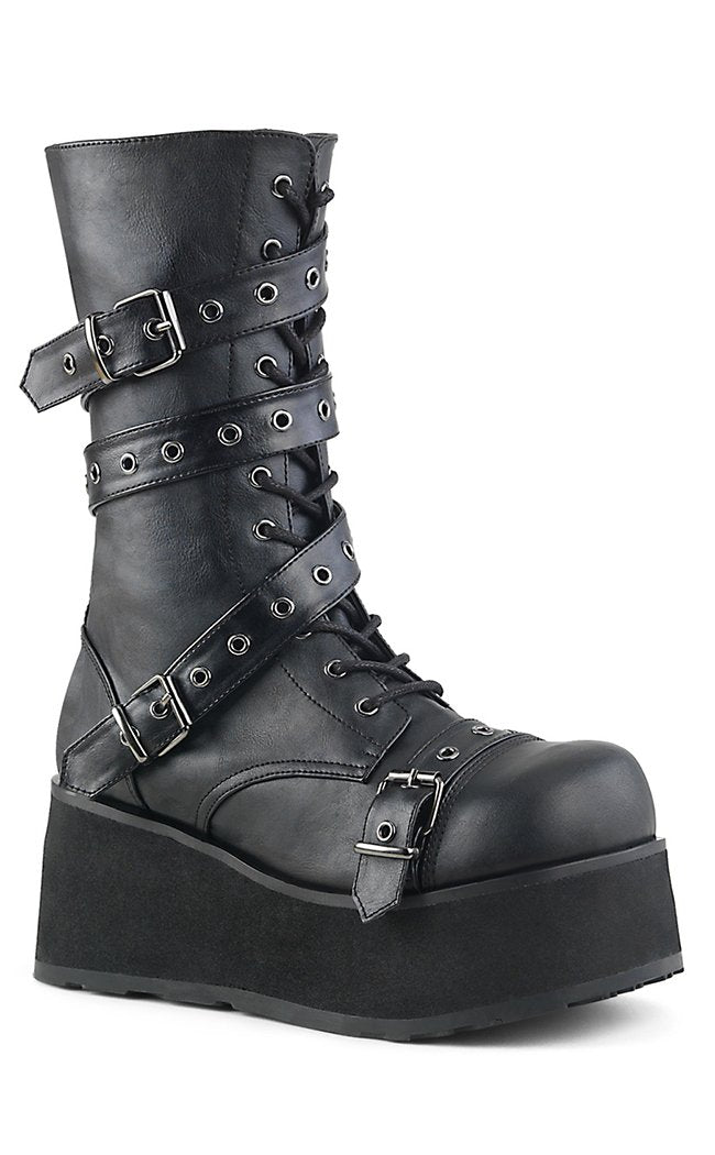 TRASHVILLE-205 Black Vegan Leather Boots-Demonia-Tragic Beautiful