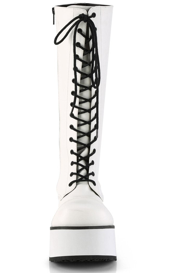 TRASHVILLE-502 White Vegan Leather Boots-Demonia-Tragic Beautiful