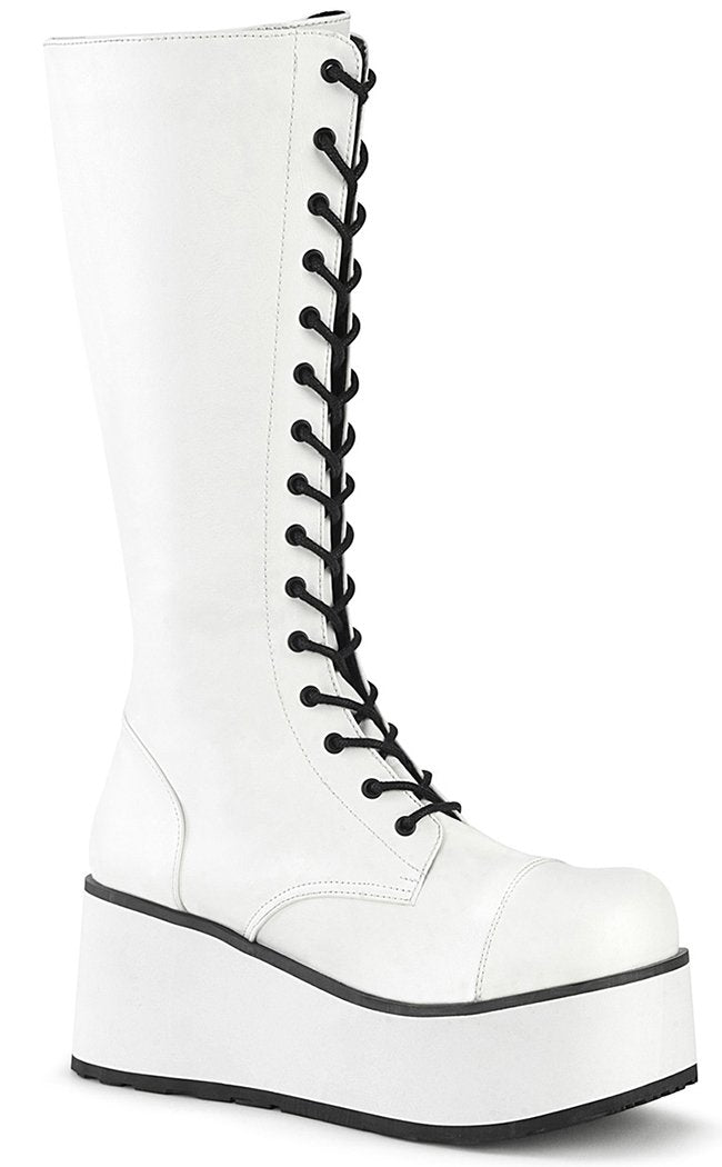 TRASHVILLE-502 White Vegan Leather Boots-Demonia-Tragic Beautiful