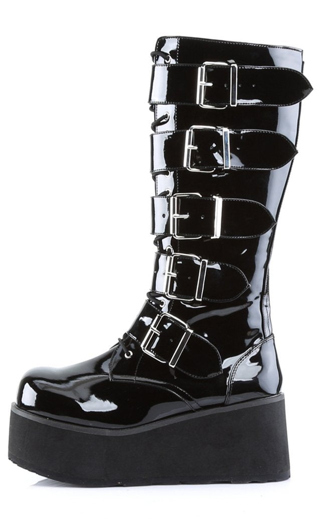 TRASHVILLE-518 Black Patent Boots-Demonia-Tragic Beautiful