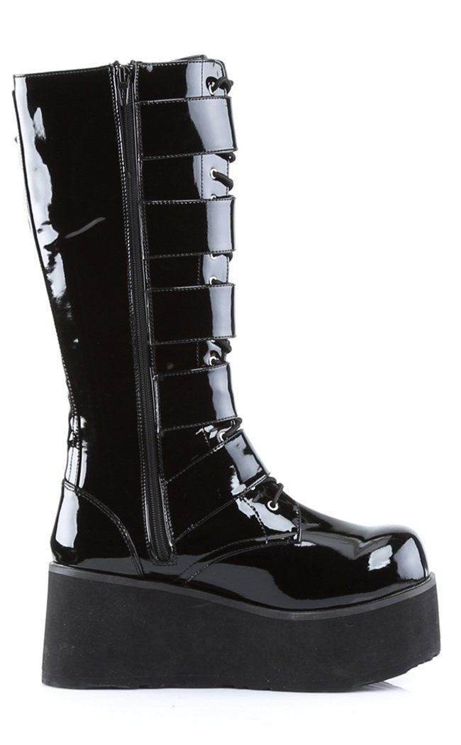 TRASHVILLE-518 Black Patent Boots-Demonia-Tragic Beautiful