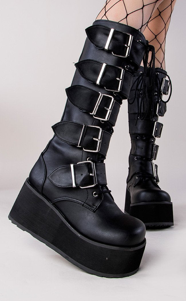 TRASHVILLE-518 Black Vegan Leather Boots (Au Stock)-Demonia-Tragic Beautiful