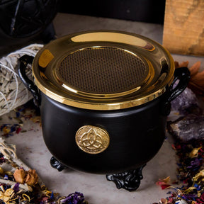 Triquetra Metal Cauldron With Brass Sieve-Cauldrons-Tragic Beautiful
