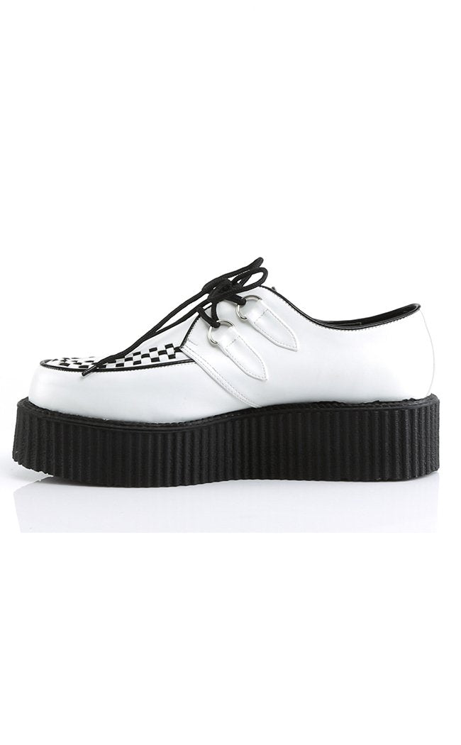 V-CREEPER-502 Wht Vegan Leather Creepers-Demonia-Tragic Beautiful