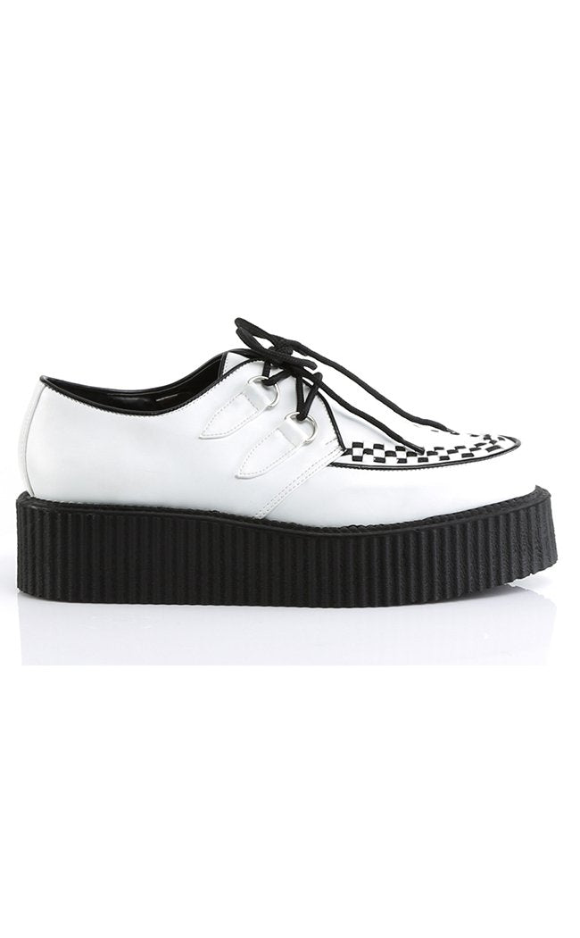 V-CREEPER-502 Wht Vegan Leather Creepers-Demonia-Tragic Beautiful