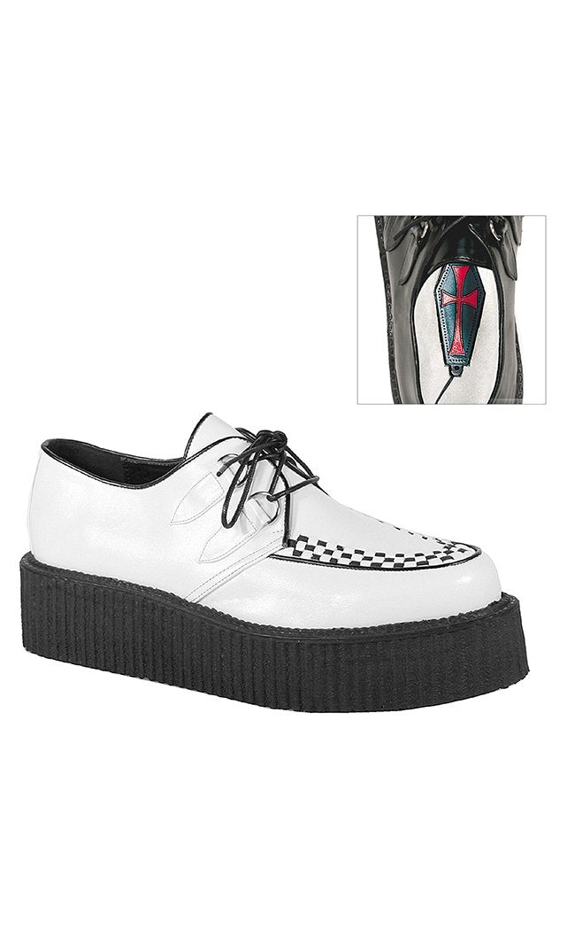 V-CREEPER-502 Wht Vegan Leather Creepers-Demonia-Tragic Beautiful