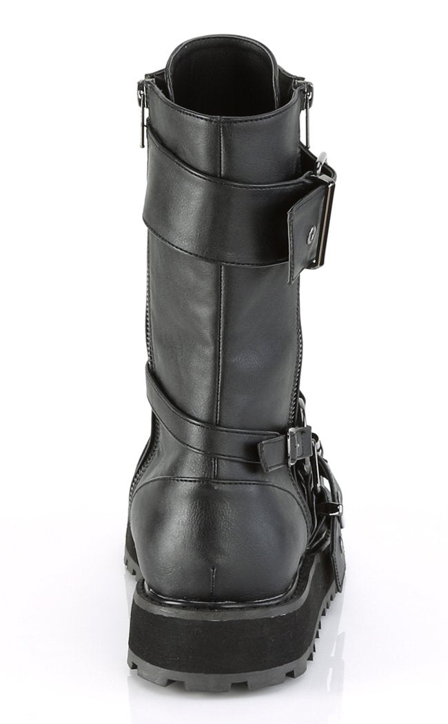 VALOR-220 Black Vegan Leather Mid-Calf Boots-Demonia-Tragic Beautiful