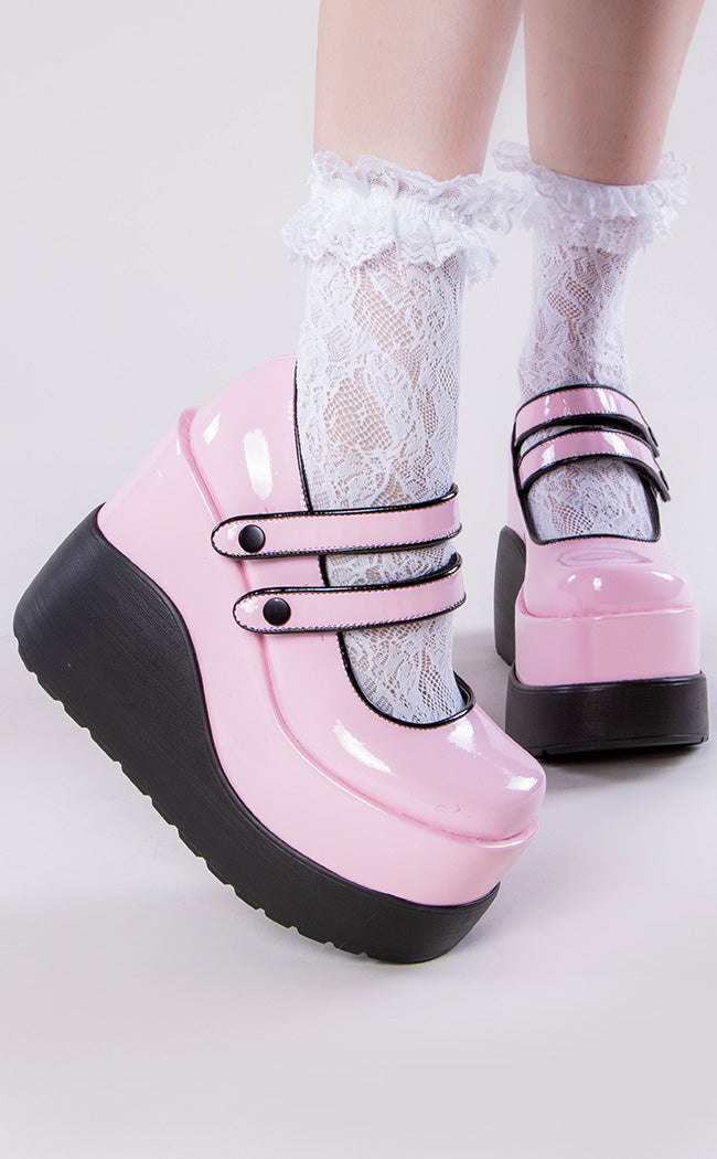 VOID-37 Baby Pink Patent Mary Jane Wedges-Demonia-Tragic Beautiful