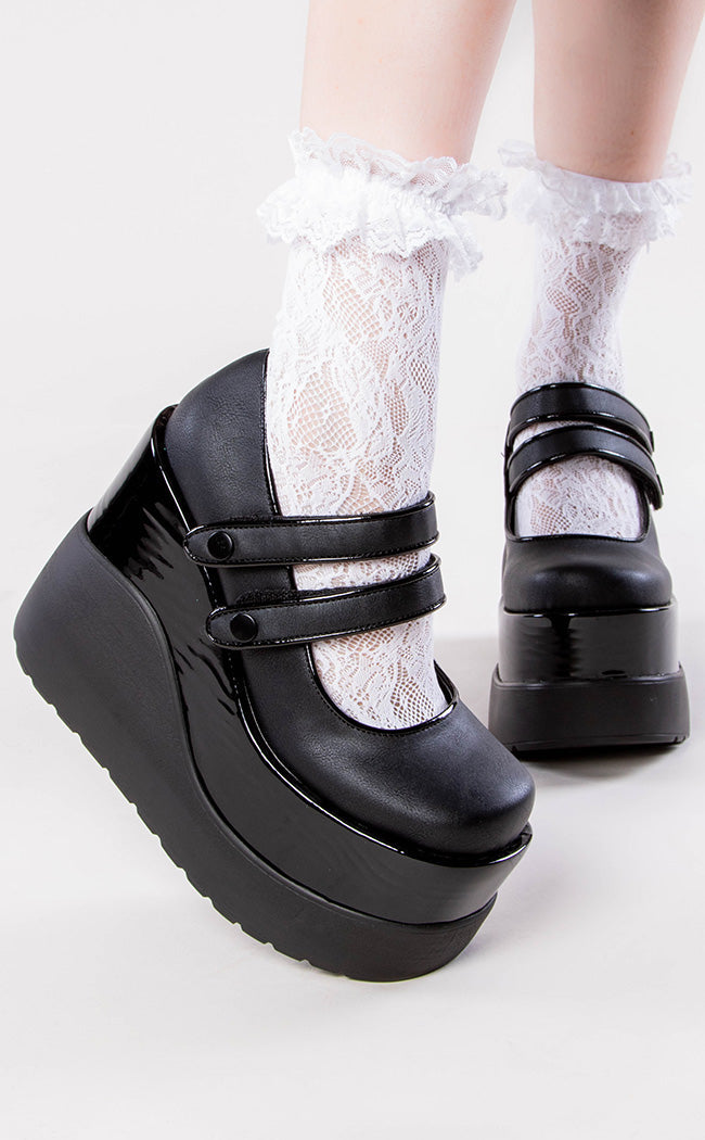 VOID-37 Black Vegan Mary Jane Wedges-Demonia-Tragic Beautiful