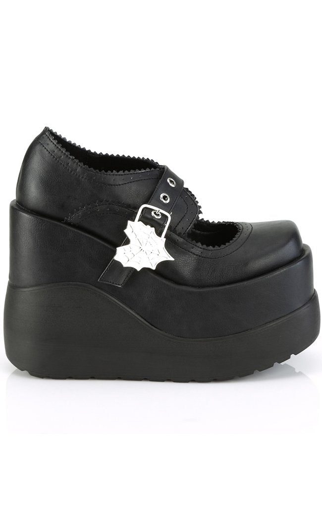 VOID-38 Matte Black Mary Jane Wedges-Demonia-Tragic Beautiful