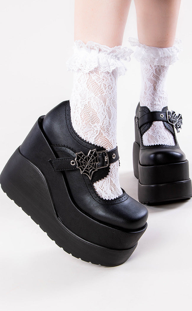 VOID-38 Matte Black Mary Jane Wedges-Demonia-Tragic Beautiful