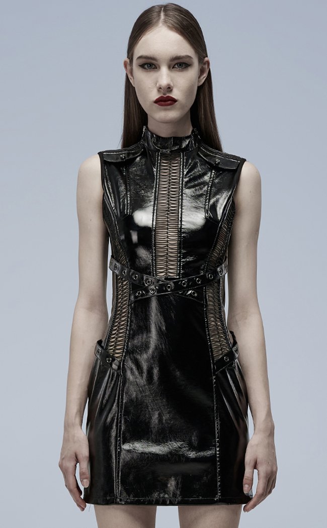 Vertebrae Faux Leather Dress-Punk Rave-Tragic Beautiful