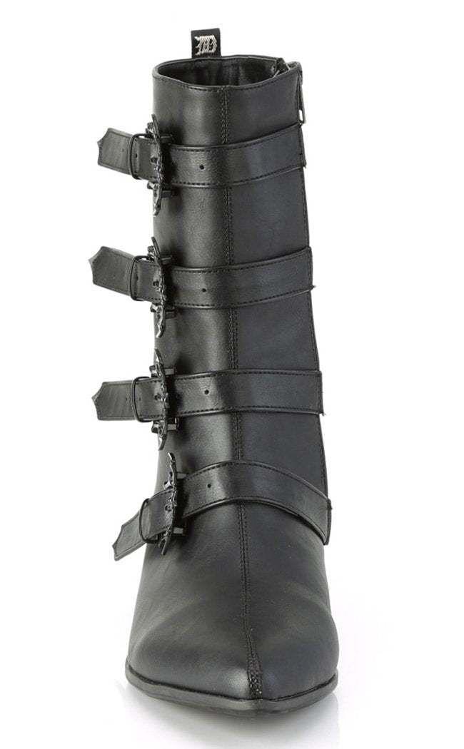 WARLOCK-110-B Black Vegan Winklepicker Bat Boots-Demonia-Tragic Beautiful