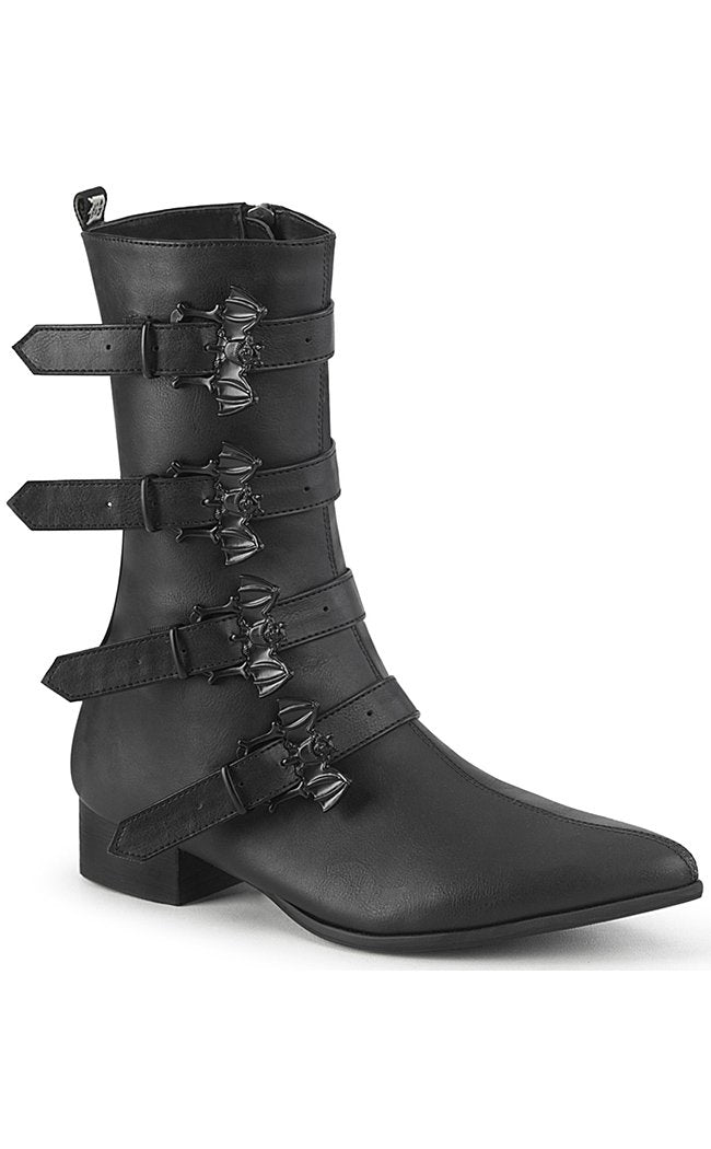 WARLOCK-110-B Black Vegan Winklepicker Bat Boots-Demonia-Tragic Beautiful