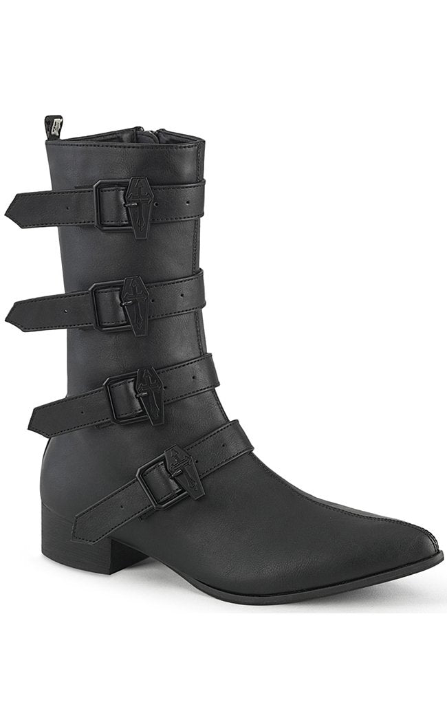 WARLOCK-110-C Black Vegan Winklepicker Coffin Boots-Demonia-Tragic Beautiful