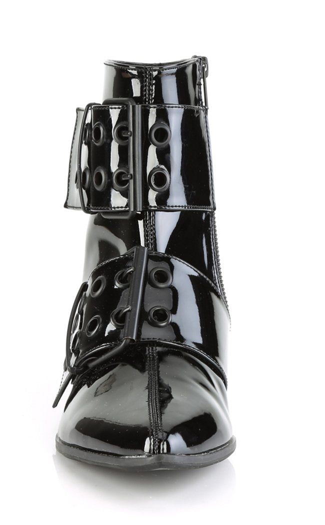 WARLOCK-55 Black Patent Winklepicker Boots-Demonia-Tragic Beautiful