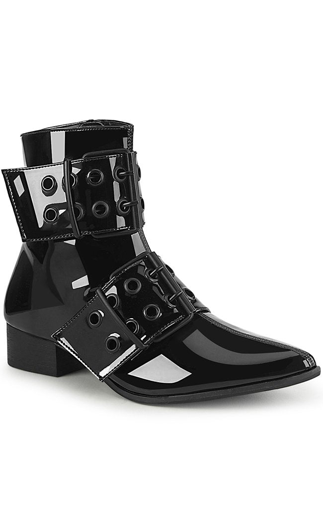 WARLOCK-55 Black Patent Winklepicker Boots-Demonia-Tragic Beautiful